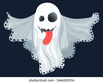 cartoon ghost on a dark background with pink tongue halloween holiday