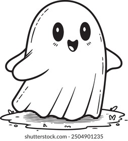 Fantasma de dibujos animados delineado para colorear libro aislado sobre un fondo blanco