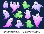Cartoon ghost phantom. Spooky ghosts poltergeist funny character of haunted house friendly spirit seeing fabric body cute halloween scary monster face ingenious vector illustration of ghost halloween
