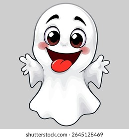 Cartoon Ghost with a Playful Expression Ready to Celebrate Halloween a Cute Character Illustration for a Spooky Holiday