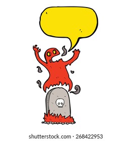 cartoon ghost rising from grave with speech bubble