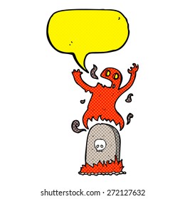 cartoon ghost rising from grave with speech bubble