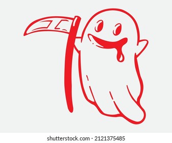 Cartoon Ghost and Sickle Red and White Vector 