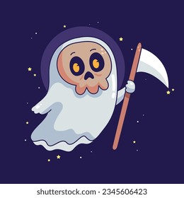 Cartoon ghost with skull face vector