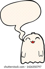 cartoon ghost with speech bubble in comic book style