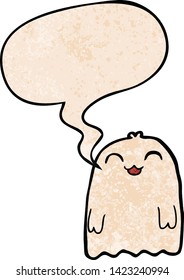 cartoon ghost with speech bubble in retro texture style