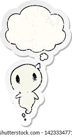 cartoon ghost with thought bubble as a distressed worn sticker