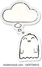 cartoon ghost with thought bubble as a distressed worn sticker