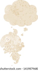 cartoon ghost with thought bubble in grunge distressed retro textured style