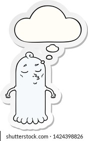 cartoon ghost with thought bubble as a printed sticker