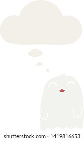 cartoon ghost with thought bubble in retro style