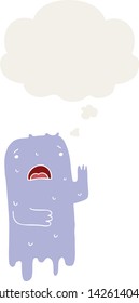 cartoon ghost with thought bubble in retro style