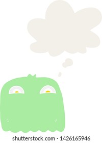 cartoon ghost with thought bubble in retro style