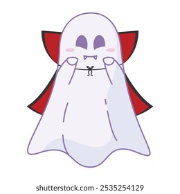 Personaje de vampiro fantasma de dibujos animados con colmillos y capa, Vector