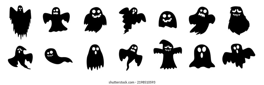 Cartoon ghost vector illustrations of comic phantoms icon