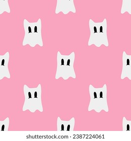 Cartoon ghost vector seamless pattern background.