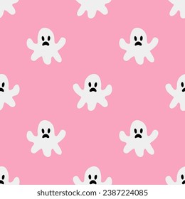 Cartoon ghost vector seamless pattern background.