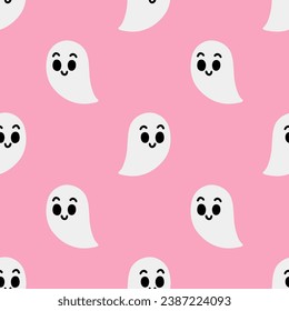 Cartoon ghost vector seamless pattern background.