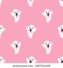 Cartoon ghost vector seamless pattern background.