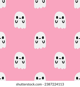 Cartoon ghost vector seamless pattern background.