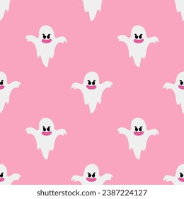 Cartoon ghost vector seamless pattern background.