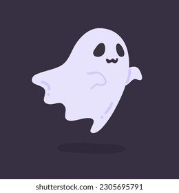 Cartoon ghost in white robe floating Haunt and scare people on Halloween night.