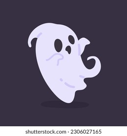 Cartoon ghost in white robe floating Haunt and scare people on Halloween night.