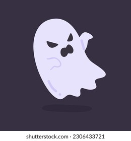 Cartoon ghost in white robe floating Haunt and scare people on Halloween night.