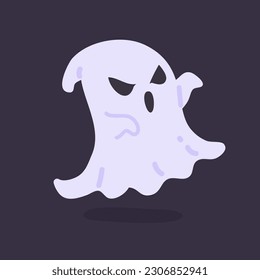 Cartoon ghost in white robe floating Haunt and scare people on Halloween night.