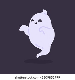 Cartoon ghost in white robe floating Haunt and scare people on Halloween night.