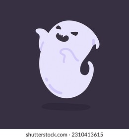 Cartoon ghost in white robe floating Haunt and scare people on Halloween night.