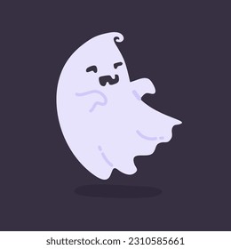 Cartoon ghost in white robe floating Haunt and scare people on Halloween night.