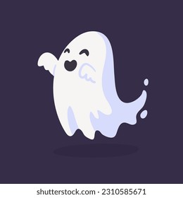 Cartoon ghost in white robe floating Haunt and scare people on Halloween night.