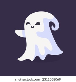 Cartoon ghost in white robe floating Haunt and scare people on Halloween night.