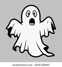 Cartoon Ghost with Wide Eyes and Open Mouth on Gray Background for Halloween Themed Graphic Design Elements