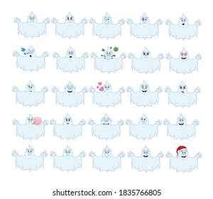 cartoon with ghosts for halloween with different emotions. large set of isolated emoji on a white background. vector stock illustrations