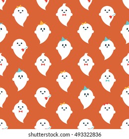 Cartoon ghosts Halloween seamless pattern background