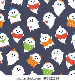 Cartoon ghosts Halloween seamless pattern background