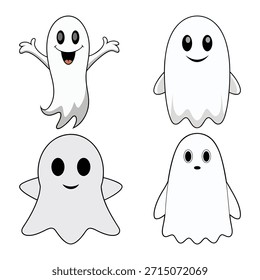 Fantasmas de dibujos animados felices sorprendidos ojos negros blancos