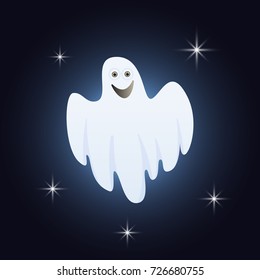Cartoon Ghosts silhouette for Halloween night background. Smiling ghost vector illustration.