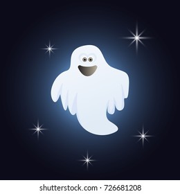 Cartoon Ghosts silhouette for Halloween night background. Happy ghost vector illustration.