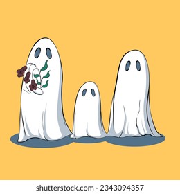 Cartoon Ghosts, Spooky vector, Halloween ghost. Characters for kids. Funny ghost. Vector illustration.