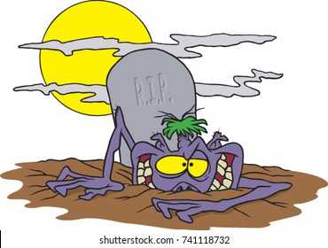 cartoon of a ghoul climbing out of a graveyard