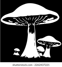 cartoon giant mushroom in black and white style for coloring. Vector illustration