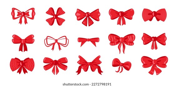 El regalo de caricatura se dobla. Bola decorativa con cintas para envolver el paquete actual, cinta de bowtie para la decoración de la celebración de las vacaciones. Juego de boliche plano vectorial para la ilustración de regalo actual