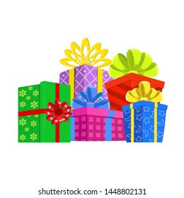Cartoon gift box. Christmas present, gifting box and xmas present winter holidays or birthday party gift sign. Secret boxing with surprises, greeting giftbox decor vector isolated icon