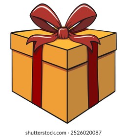cartoon of gift box gold with a red ribbon isolated vector illustration design, the concept of birthday, Christmas, new year, work of hand drawn