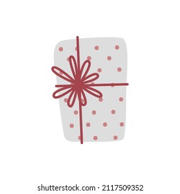 Cartoon gift box with hand drawn doodle elements. Vector scandinavian flat illustration
