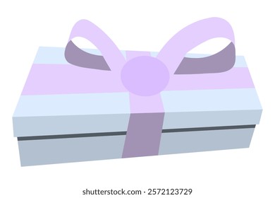 Cartoon gift box icon. Flat style. Gift and present for holiday celebration and special sales offer. Box with wrapping paper and ribbon bow. Vector illustration isolated on white background.