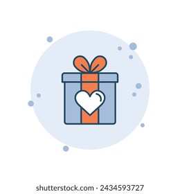 Cartoon gift box icon vector illustration. Present with heart on bubbles background. Love box concept.
